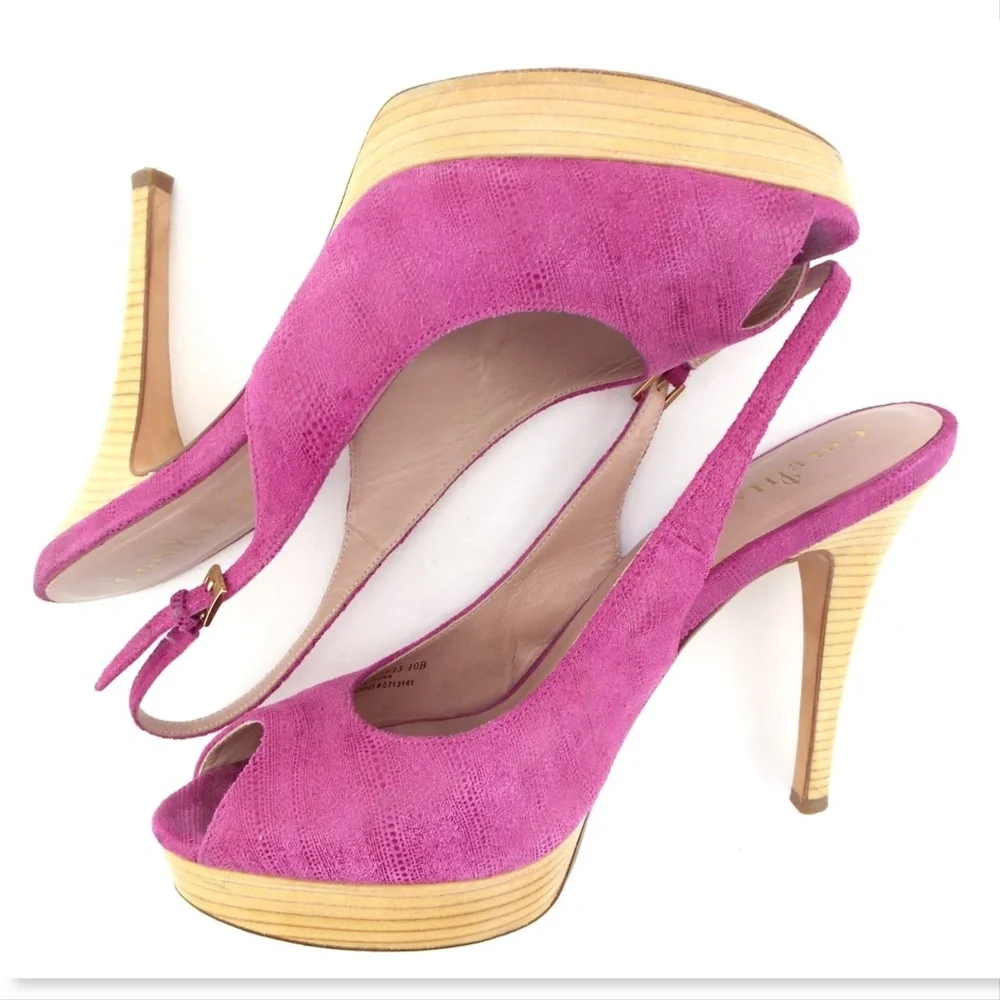 COLE HAAN Nike Air Pink Suede Leather Slingback Platform Heel Sandal Pumps 10